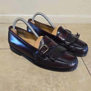 Cole Haan Dark Burgundy Leather Loafers with Buckle 7 D